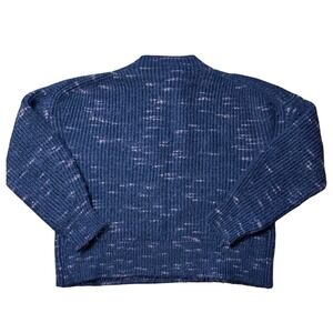 Varley Navy Blue Pink Marled Chunky Rib Knit Boat Neck Oversized Sweater Sz L